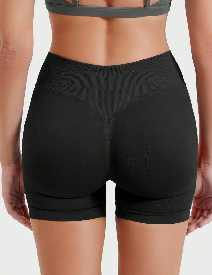 Women Workout Shorts Seamless Butt Lifting Gym Biker Shorts Mid Low Waist Black