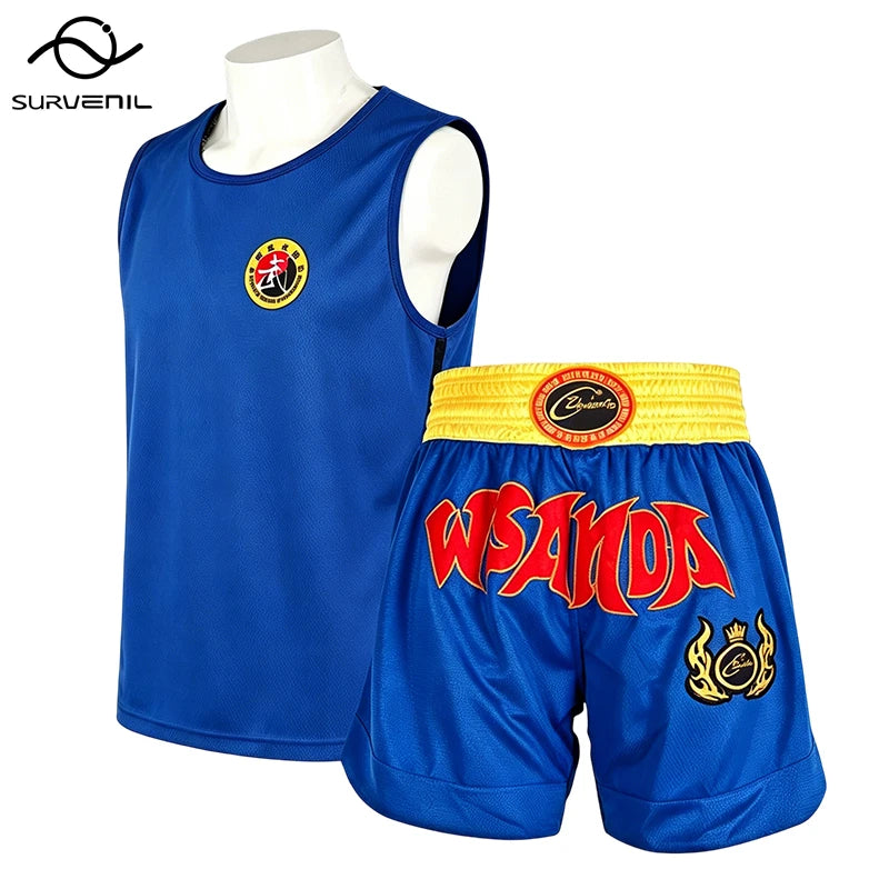 Sanda Uniform Wushu Martial Arts Suit Boxing Shorts and Vest Set for Kids Adults Men Women Kung Fu Combat Kickboxing Fight Wear