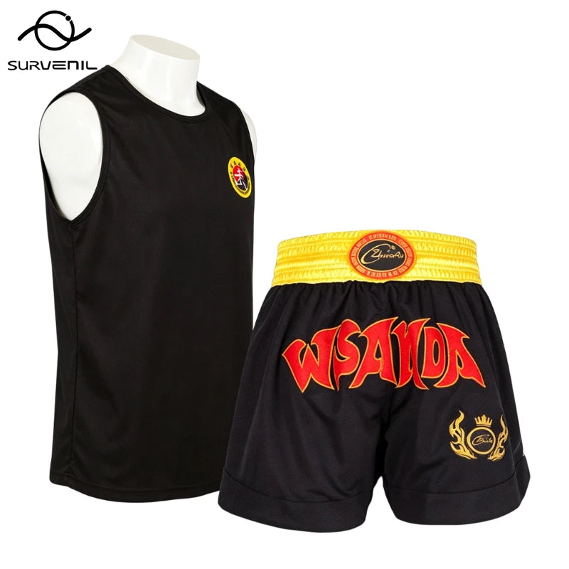 Sanda Uniform Wushu Martial Arts Suit Boxing Shorts and Vest Set for Kids Adults Men Women Kung Fu Combat Kickboxing Fight Wear