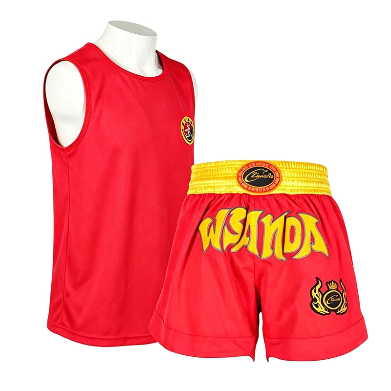 Sanda Uniform Wushu Martial Arts Suit Boxing Shorts and Vest Set for Kids Adults Men Women Kung Fu Combat Kickboxing Fight Wear